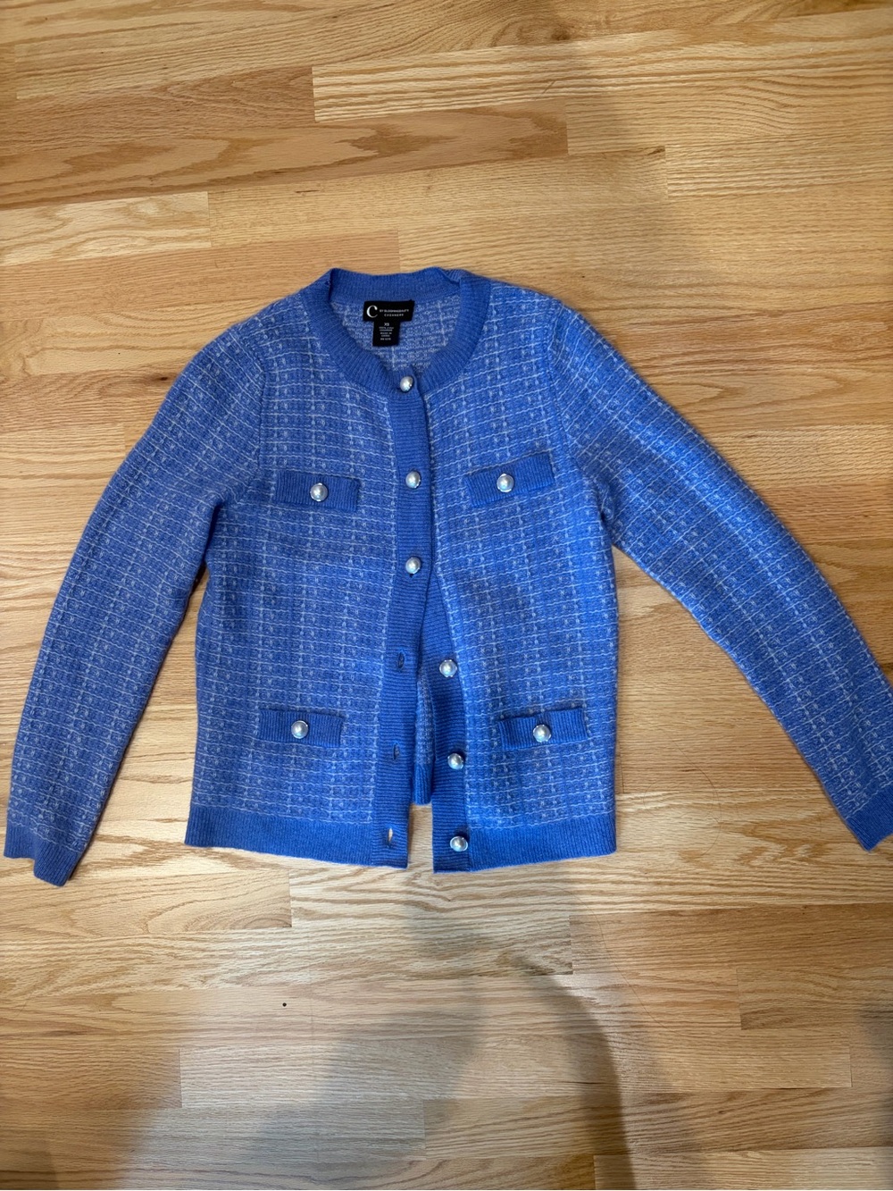 C by Bloomingdale's Cashmere Blue Pearl-Button Cardigan